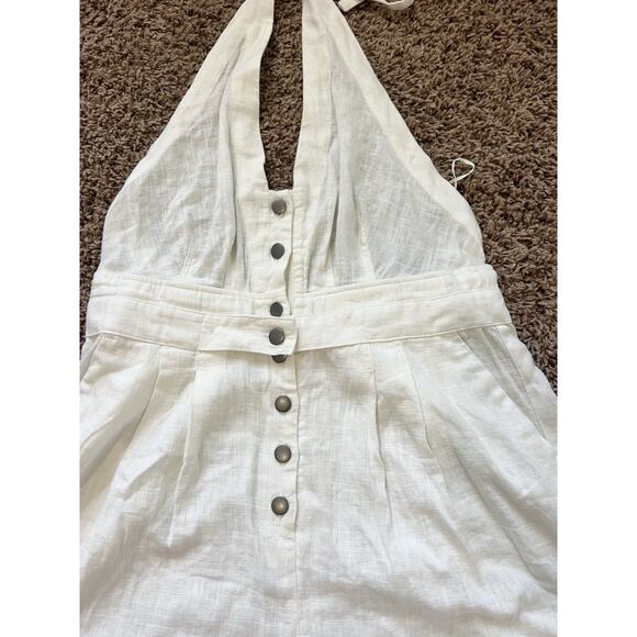 Free People NWT Ivory Linen Blend M Halter Boho Romper Button Front Summer - Picture 9 of 9